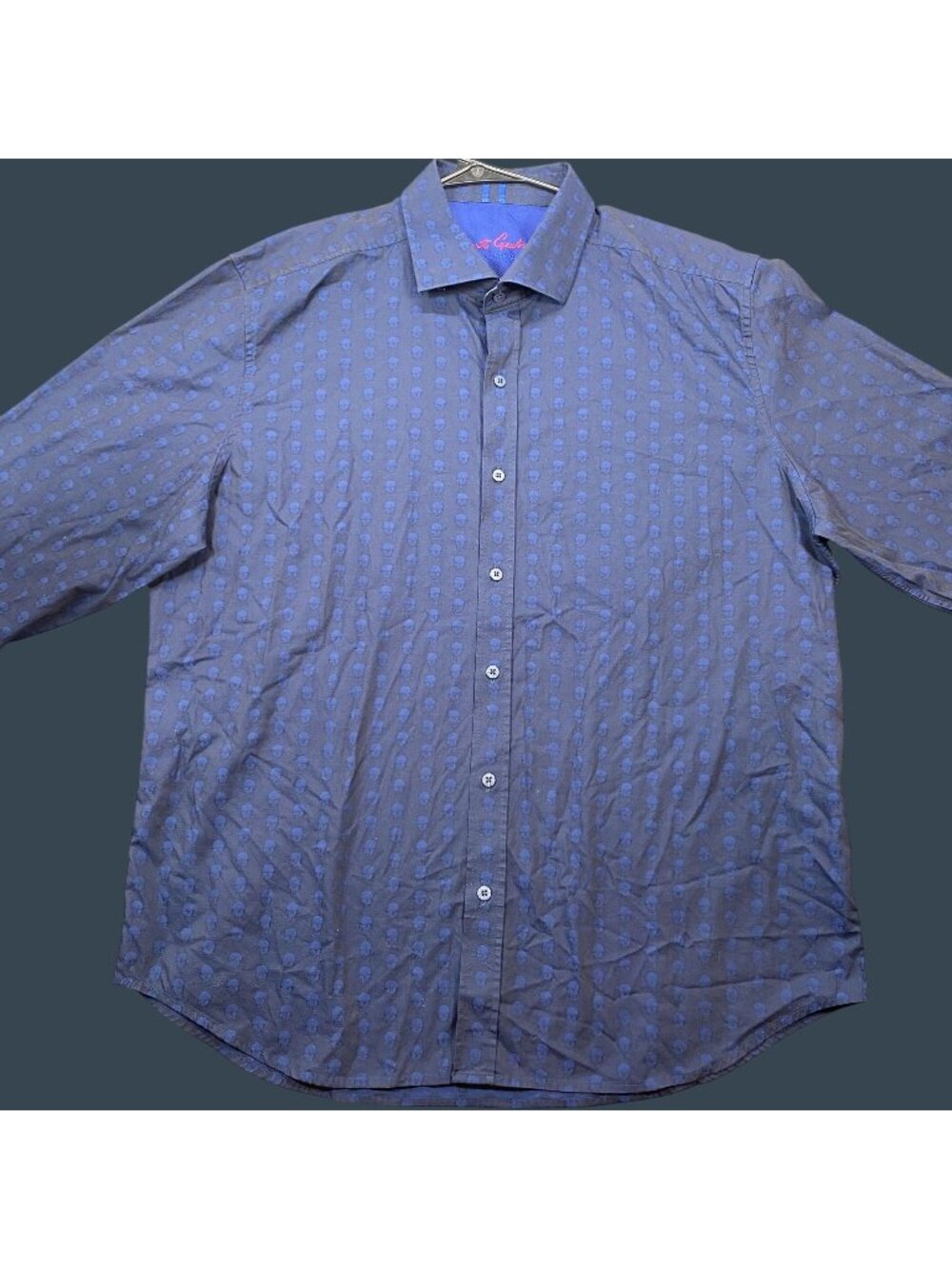 Robert Graham Mens Button-Down Shirt Blue Skull Print Long Sleeve Size XL